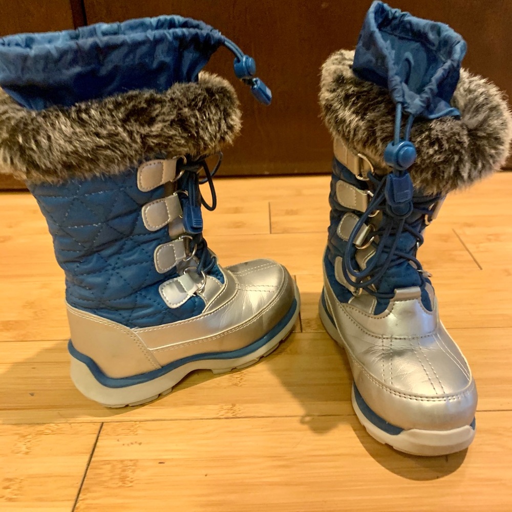 Kids Blue and Silver Winter Snow Boots